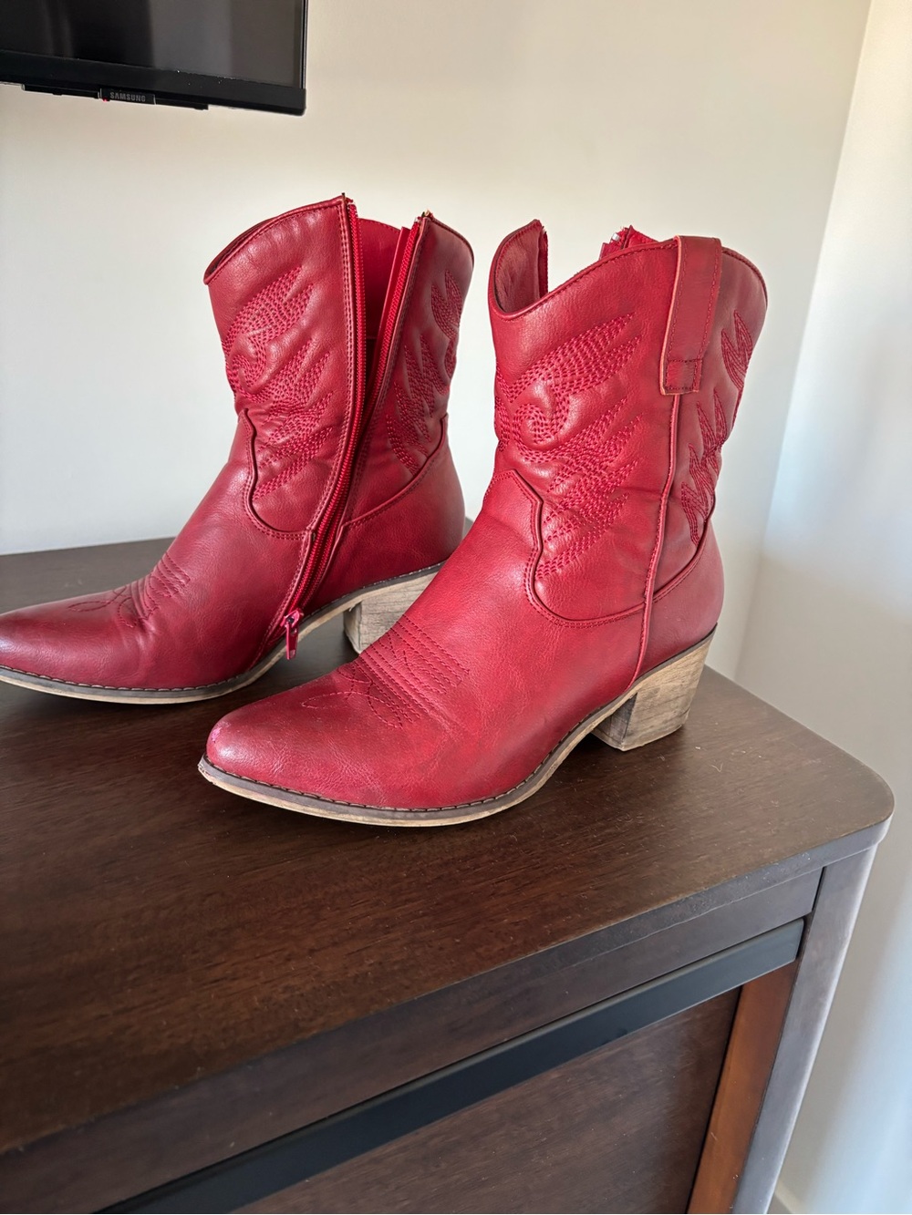 Altar'd State Red Leather Western Ankle Boots
